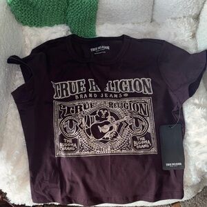 True Religion Burgundy Graphic Tee with Cream Logo